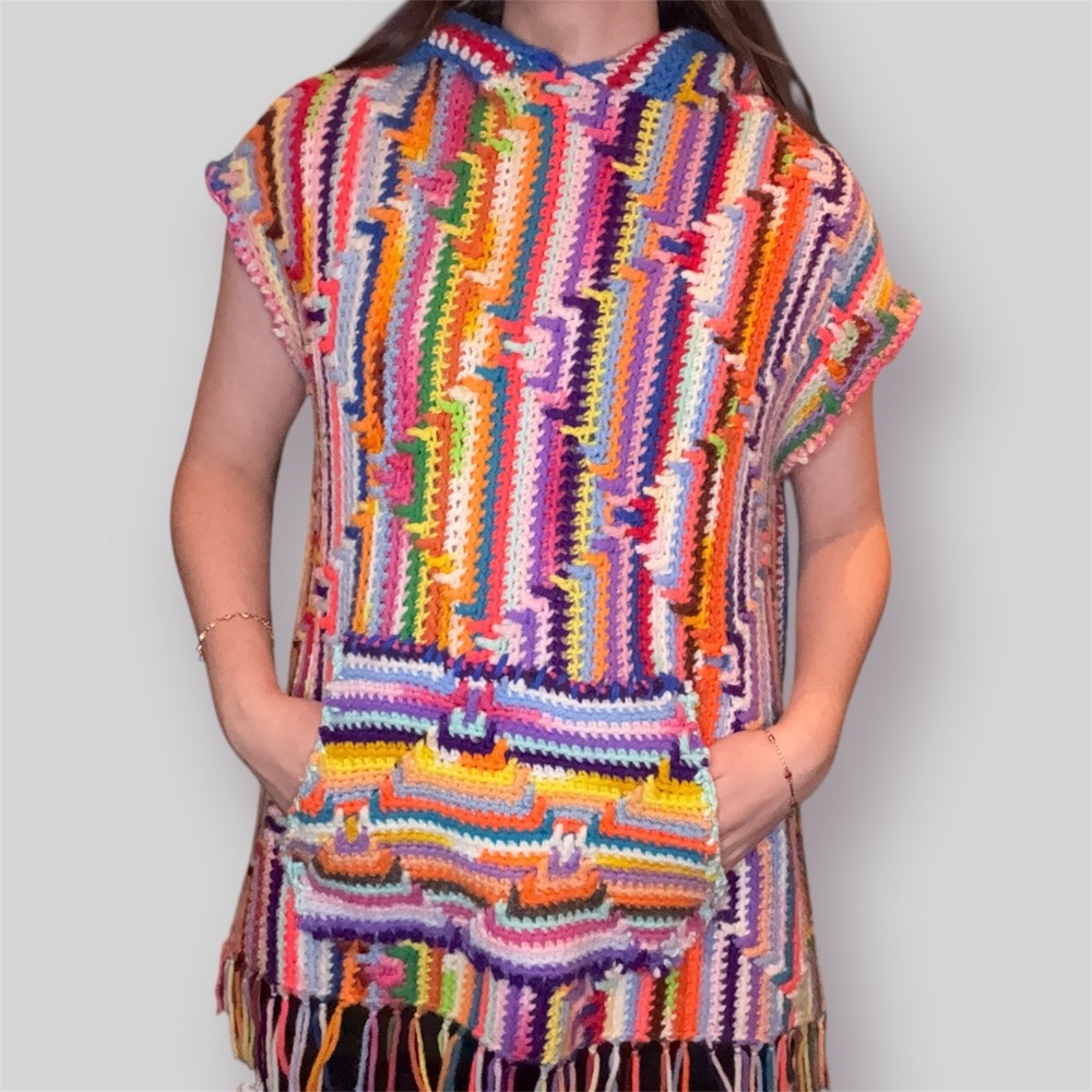 Upcycled Crochet Poncho/Hoodie